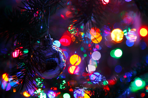 Christmas lights on tree with boken