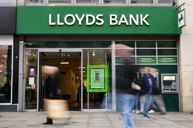 LONDON, ENGLAND - JANUARY 29: A general view of the exterior of a branch of the Lloyds bank chain on January 29, 2025 in London, England. Lloyds Banking Group has announced it will close 136 branches of its financial services between May 2025 and March 2026. The closures will affect Lloyds, Halifax and Bank of Scotland high street sites, as more customers migrate to online banking. (Photo by Leon Neal/Getty Images)
