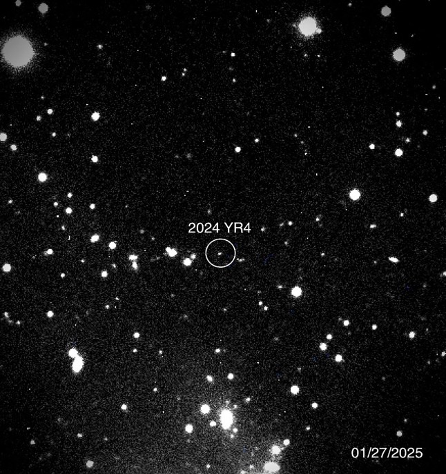 (FILES) This handout picture provided by NASA on January 31, 2025 shows asteroid 2024 YR4 as observed by the Magdalena Ridge 2.4m telescope at the New Mexico Institute of Technology on January 27, 2025. The asteroid which could level a city now has a 3.1-percent chance of striking Earth in 2032, according to NASA data released on February 18, 2025, making it the most threatening space rock ever recorded by modern forecasting. (Photo by Handout / NASA/Magdalena Ridge 2.4m telescope/New Mexico Institute of Technology/Ryan / AFP) / RESTRICTED TO EDITORIAL USE - MANDATORY CREDIT "AFP PHOTO / NASA/Magdalena Ridge 2.4m telescope/New Mexico Institute of Technology/Ryan" - NO MARKETING NO ADVERTISING CAMPAIGNS - DISTRIBUTED AS A SERVICE TO CLIENTS (Photo by HANDOUT/NASA/Magdalena Ridge 2.4m telescope/New Mexico Institute of Technology/Ryan/AFP via Getty Images)