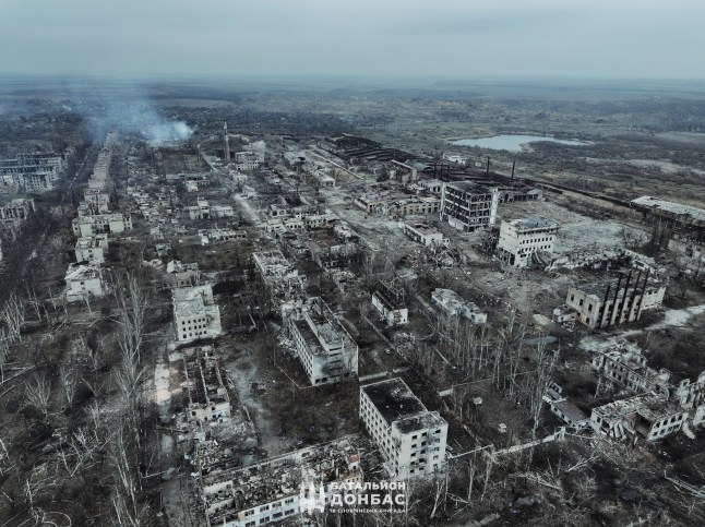 (FILES) This aerial handout photograph posted on the official Facebook account of the Donbas Special Forces Battalion of the 18th Brigade of the National Guard of Ukraine on January 29, 2025 shows heavily damaged buildings in Chasiv Yar, Donetsk region amid the Russian invasion of Ukraine. (Photo by Handout / National Guard of Ukraine / AFP) / RESTRICTED TO EDITORIAL USE - MANDATORY CREDIT "AFP PHOTO / DONBAS SPECIAL FORCES BATTALION OF THE UKRAINIAN NATIONAL GUARD" - NO MARKETING NO ADVERTISING CAMPAIGNS - DISTRIBUTED AS A SERVICE TO CLIENTS / TO MARK THE 3 YEAR ANNIVERSARY OF THE WAR IN UKRAINE (Photo by HANDOUT/National Guard of Ukraine/AFP via Getty Images)