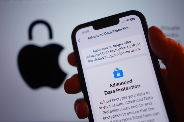 A message on an iPhone in London warning that Apple can no longer offer Advanced Data Protection (ADP) to its customers in the UK following a Government demand for access to user data. Picture date: Friday February 21, 2025. PA Photo. In a statement, Apple said: "Apple can no longer offer Advanced Data Protection (ADP) in the United Kingdom to new users and current UK users will eventually need to disable this security feature." See PA story TECHNOLOGY Encryption. Photo credit should read: Yui Mok/PA Wire