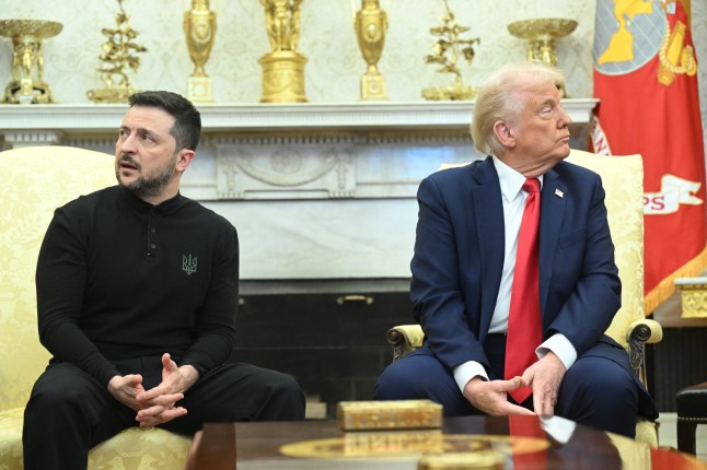 TOPSHOT - US President Donald Trump and Ukraine's President Volodymyr Zelensky meet in the Oval Office of the White House in Washington, DC, February 28, 2025. Zelensky on February 28 told Trump there should be "no compromises" with Russian President Vladimir Putin as the parties negotiate to end the war after Moscow's invasion. (Photo by SAUL LOEB / AFP) (Photo by SAUL LOEB/AFP via Getty Images)