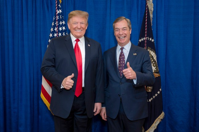 Handout photo dated 02/03/2019 issued by The White House of President Donald Trump (left) with Nigel Farage when they met met face-to-face to discuss why the President should back a no-deal Brexit earlier this month. PRESS ASSOCIATION Photo. Issue date: Monday March 11, 2019. According to the Telegraph, the conversation took place at the Conservative Political Action Conference [Cpac] in Washington, an event involving conservative speakers. See PA story POLITICS Brexit Farage. Photo credit should read: Tia Dufour/The White House/PA Wire NOTE TO EDITORS: This handout photo may only be used in for editorial reporting purposes for the contemporaneous illustration of events, things or the people in the image or facts mentioned in the caption. Reuse of the picture may require further permission from the copyright holder.