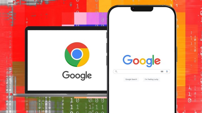 A Google Chrome screen on a laptop and a Google screen on a mobile phone.
