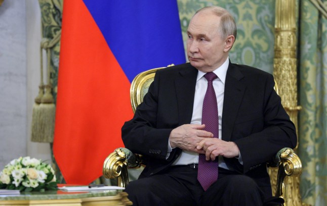 Russia's President Vladimir Putin attends a meeting with his Belarusian counterpart Alexander Lukashenko at the Kremlin in Moscow, Russia, March 13, 2025. Sputnik/Gavriil Grigorov/Pool via REUTERS ATTENTION EDITORS - THIS IMAGE WAS PROVIDED BY A THIRD PARTY.