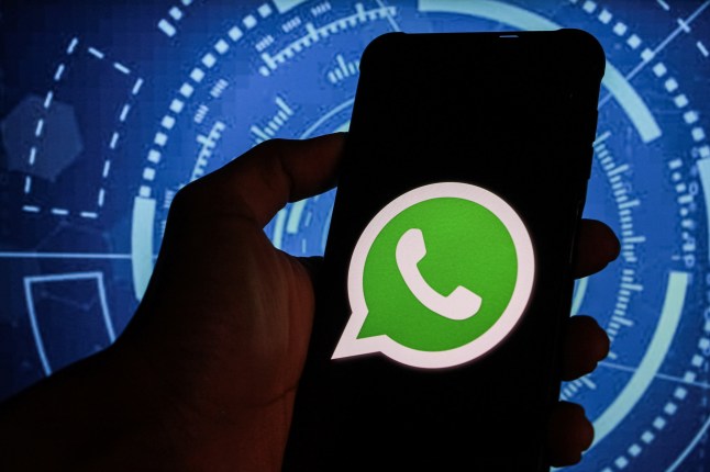 The WhatsApp logo displayed on a smartphone with the Cyber Meta Logo in the background.