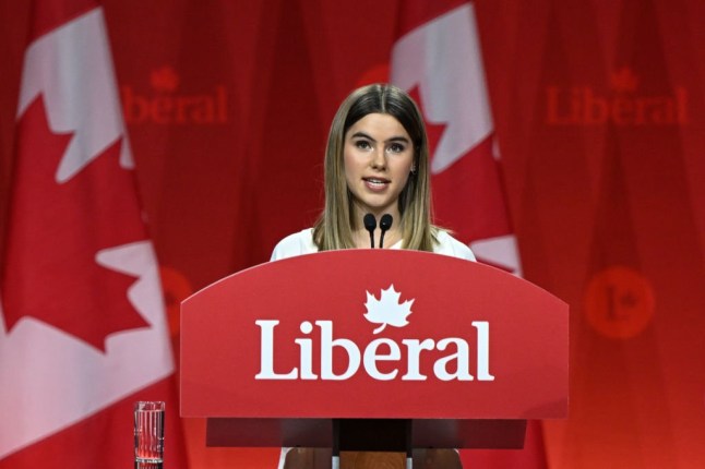 OTTAWA, CANADA MARCH 9: Cleo Carney, daughter of Mark Carney, the newly elected leader of the Liberal Party of Canada, proudly introduces her father to cheering supporters after the official declaration of the 2025 Liberal Leadership race results at Rogers Centre in Ottawa, Ontario, Canada, on March 9, 2025. (Photo by Artur Widak/NurPhoto via Getty Images)