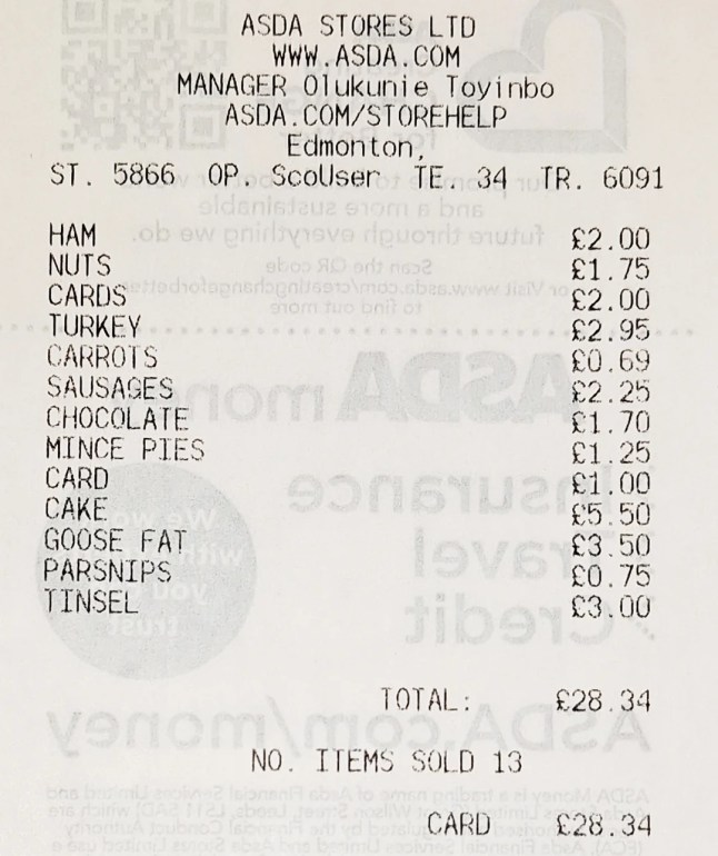 Christmas Tree receipt