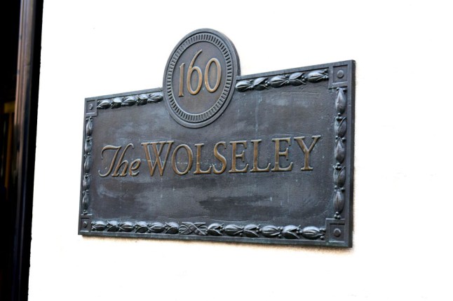 The Wolseley Restaurant sign on building exterior