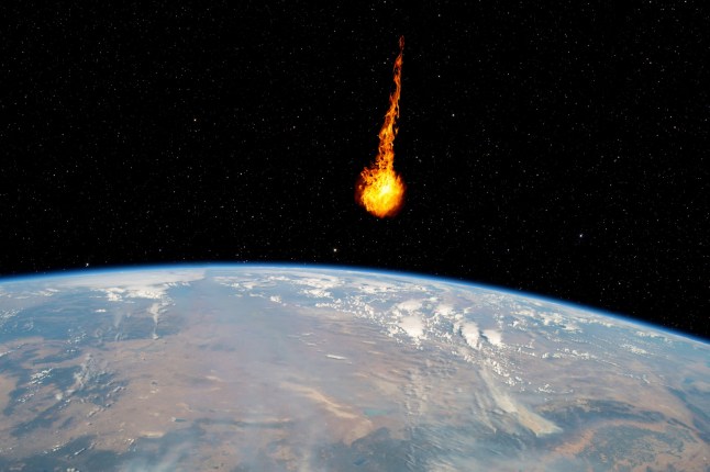 Dangerous asteroid approaching planet Earth, total disaster and life extinction, elements of this image furnished by NASA (https://www.nasa.gov/image-feature/wildfires-in-northern-california-in-the-mendocino-national-forest-1)