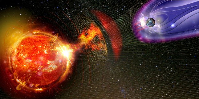 Earth's magnetic field against Sun's solar wind, flow of particles. Element of this image is furnished by NASA; Shutterstock ID 1772044580; purchase_order: -; job: -; client: -; other: -