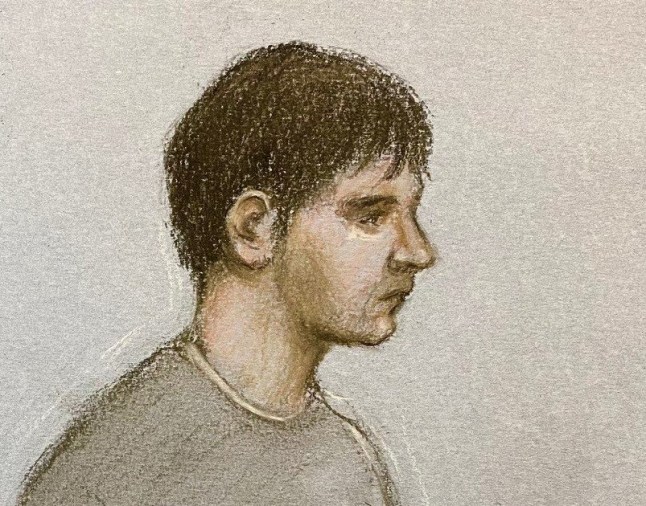 Court artist sketch by Elizabeth Cook of Dmitrijus Paulauska (left) and?Jake Reeves appearing at Westminster Magistrates' Court, central London, who along with Paul English and Nii Mensah have been charged in connection with the case of a London arson plot. British man, Dylan Earl is accused of masterminding an arson plot on London businesses after allegedly being recruited as a Russian spy. Earl has been charged under the National Security Act 2023 - the first case to involve alleged offences under the new legislation. Issue date: Friday April 26, 2024. PA Photo. See PA story COURTS Russia . Photo credit should read: Elizabeth Cook/PA Wire