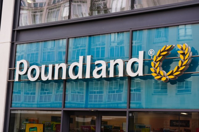A Poundland shop front with a large logo.