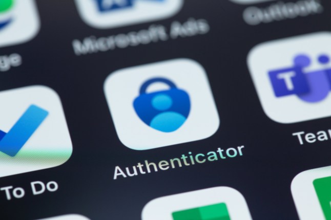 Microsoft Authenticator mobile app on a smartphone screen. Microsoft Authenticator app helps you sign in to your accounts when you're using two-step verification. Batumi, Georgia - April 5, 2023; Shutterstock ID 2304265413; purchase_order: -; job: -; client: -; other: -