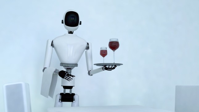 a service robot serves wine (3d rendering)