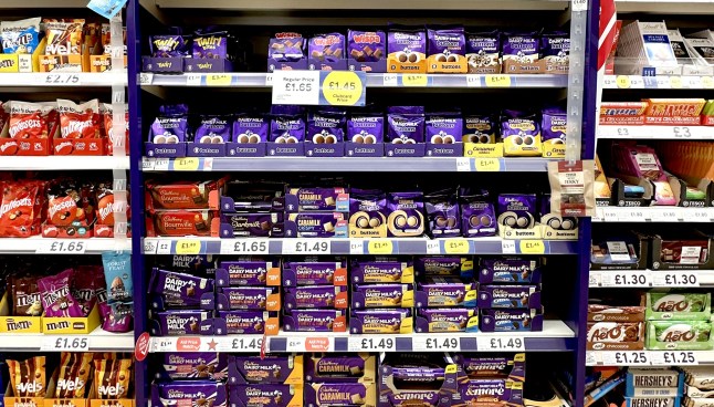 A supermarket chocolate shelf