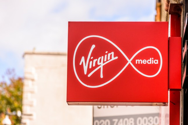 Northampton UK October 5, 2017: Virgin Media logo sign in Northampton town centre.; Shutterstock ID 728873971; purchase_order: -; job: -; client: -; other: -