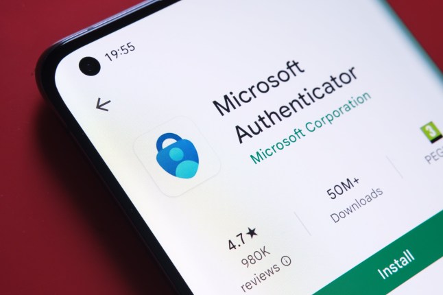 Microsoft Authenticator app seen in Google Play Store on a smartphone screen