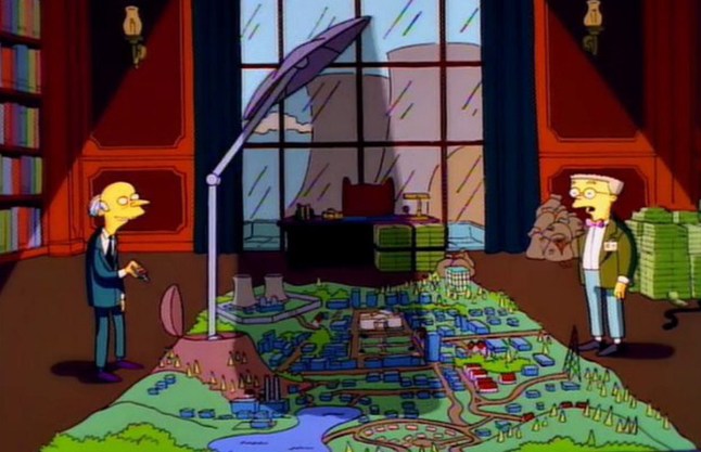 Mr Burns showcases his plan to Smithers in The Simpsons, Season 6, Episode 25 - Who Shot Mr. Burns? (Part 1) (Picture: Fox)