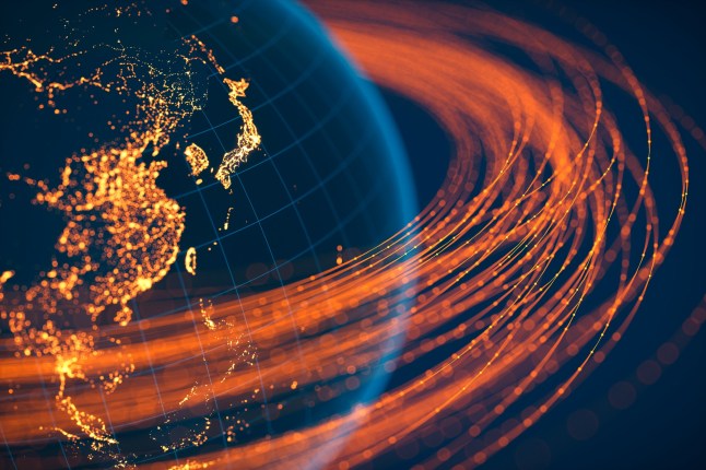 The flow of data across a connected world. (World Map Courtesy of NASA: https://visibleearth.nasa.gov/view.php?id=55167)