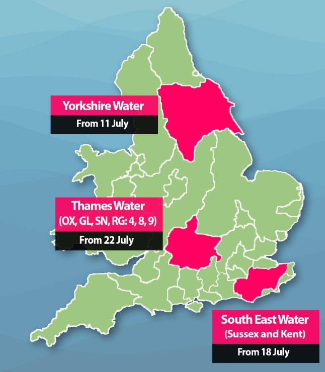 METRO GRAPHICS map shows areas where water companies have imposed hosepipe bans (Picture: Metro.co.uk)