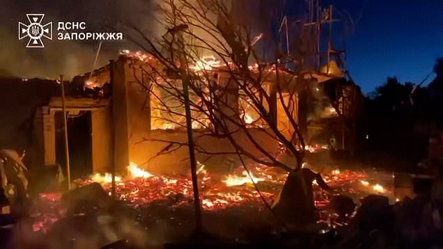 Destroyed building in Ukraine after Russian missile attacks.