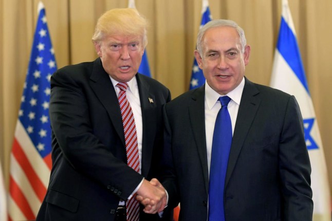 JERUSALEM, ISRAEL - MAY 22: (ISRAEL OUT) In this handout photo provided by the Israel Government Press Office (GPO), US President Donald J Trump (L) meets with Israel Prime Minister Benjamin Netanyahu at the King David Hotel May 22, 2017 in Jerusalem, Israel. Trump arrived for a 28-hour visit to Israel and the Palestinian Authority areas on his first foreign trip since taking office in January. (Photo by Amos Ben Gershom/GPO via Getty Images)