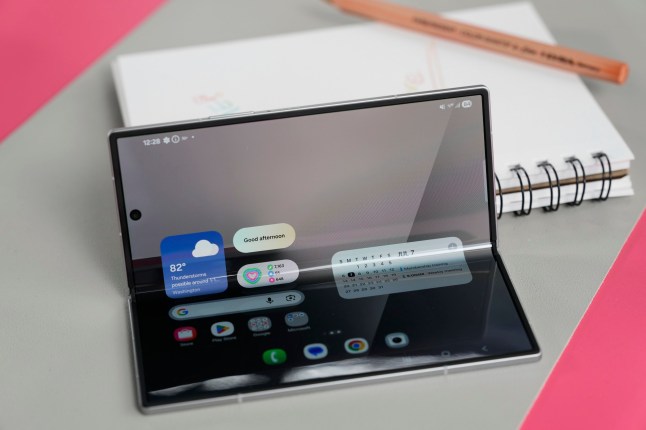 The new Galaxy Z Fold 7 is displayed during a Samsung preview event in New York, Monday, July 7, 2025.