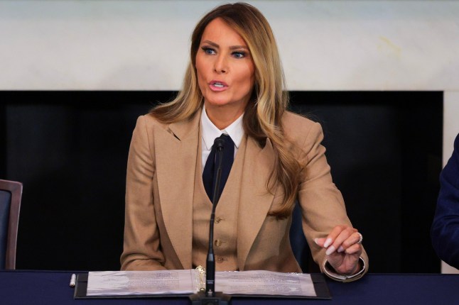 WASHINGTON, DC - MARCH 03: U.S. first lady Melania Trump speaks during a roundtable discussion on the "Take It Down Act" in the Mike Mansfield Room at the U.S. Capitol on March 03, 2025 in Washington, DC. The "Take It Down Act" expands protections for victims of non-consensual sharing of sexual images, covering AI-generated content including deepfake pornography. (Photo by Kayla Bartkowski/Getty Images)