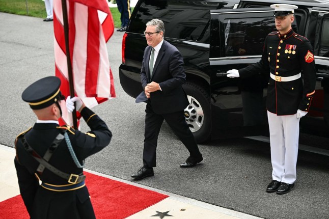 British Prime Minister Keir Starmer arrives at the White House South Portico in Washington, DC, on August 18, 2025. European leaders join Ukrainian President Volodymyr Zelensky in talks with US President Donald Trump on August 18, as they try to find a way to end Russia's offensive. The leaders heading to Washington on Monday to appear alongside Zelensky call themselves the "coalition of the willing." (Photo by Mandel NGAN / AFP) (Photo by MANDEL NGAN/AFP via Getty Images)