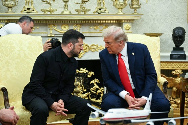 Ukrainian President Volodymyr Zelensky and US President Donald Trump participate in a meeting in the Oval Office of the White House in Washington, DC, on August 18, 2025. European leaders join Ukrainian President Volodymyr Zelensky in talks with US President Donald Trump on August 18, as they try to find a way to end Russia's offensive. The leaders heading to Washington on Monday to appear alongside Zelensky call themselves the "coalition of the willing." (Photo by Mandel NGAN / AFP) (Photo by MANDEL NGAN/AFP via Getty Images)