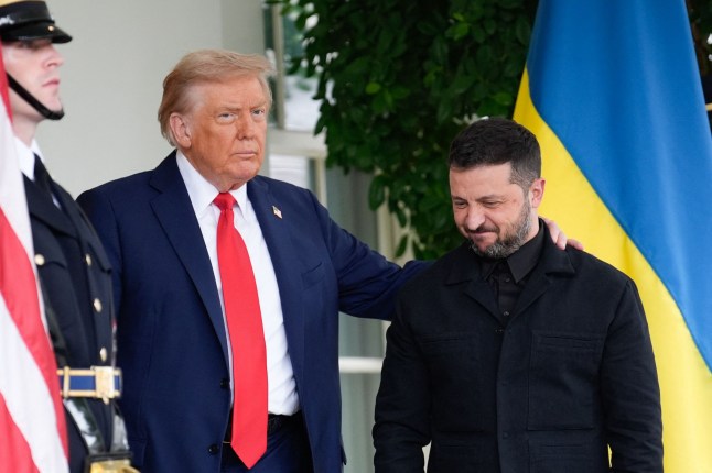 Mandatory Credit: Photo by Pool/ABACA/Shutterstock (15446635t) United States President Donald J Trump greets President Volodymyr Zelenskyy of Ukraine before their meeting with European Leaders at the White House in WashingtonDC, USA, on August 18, 2025. Credit: Yuri Gripas / Pool via CNP Donald Trump Greets Ukrainian President - Washington, United States - 18 Aug 2025