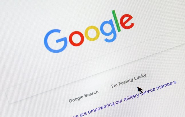 FILE - A cursor moves over Google's search engine page, Aug. 28, 2018, in Portland, Ore. On Tuesday, Sept. 26, 2023, a top Apple executive defended the tech giant???s decision to make Google the default search engine on Apple iPhones and Macs, saying there was no ???valid alternative.?????? (AP Photo/Don Ryan, File)