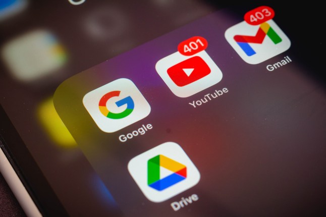 In this photo illustration the Google, YouTube, Gmail and Google Drive app icons seen displayed on a smartphone screen. (Photo Illustration by Rafael Henrique/SOPA Images/LightRocket via Getty Images)