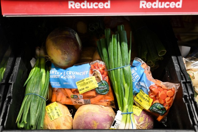 Vegetables are pictured in the reduced section at the Asda supermarket, in Aylesbury, England, on August 15, 2023. UK annual inflation stands at 7.9 percent, the highest among G7 nations, while the Bank of England is tasked by the UK government with keeping annual inflation at around two percent. (Photo by JUSTIN TALLIS / AFP) (Photo by JUSTIN TALLIS/AFP via Getty Images)