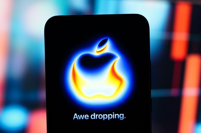 In this photo illustration, the logo Apple event "Awe Dropping", where the iPhone 17 will be presented is seen displayed on a smartphone screen