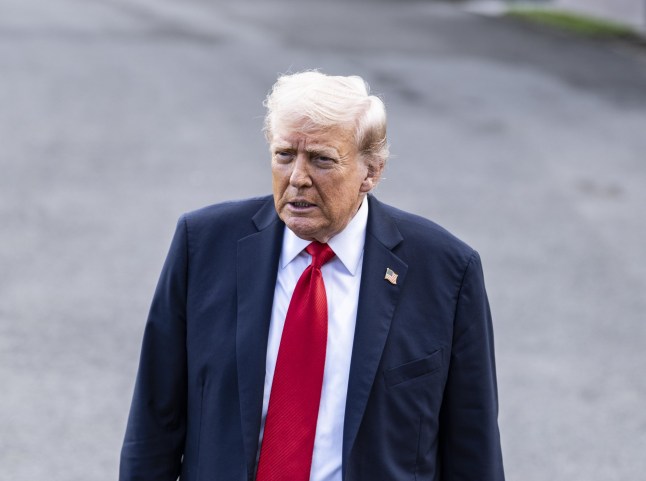 Mandatory Credit: Photo by Andrew Thomas/NurPhoto/Shutterstock (15482720c) President Donald J. Trump departs the White House for the weekend to New York for the Yankees baseball game. He stops and talks to the press pool in Washington, DC, on September 11, 2025. President Donald J Trump Departs The White House To The Yankees Baseball Game, Washington Dc, United States - 11 Sep 2025