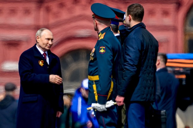MOSCOW, RUSSIA - MAY 09: Ceremonial soldiers parade during 79th anniversary of the Victory Day in Red Square in Moscow, Russia on May 09, 2024. The Victory parade take place on the Red Square on 09 May to commemorate the victory of the Soviet Union's Red Army over Nazi-Germany in WWII. Red Square hosted a military parade attended by Russian President Vladimir Putin. (Photo by Sefa Karacan/Anadolu via Getty Images)