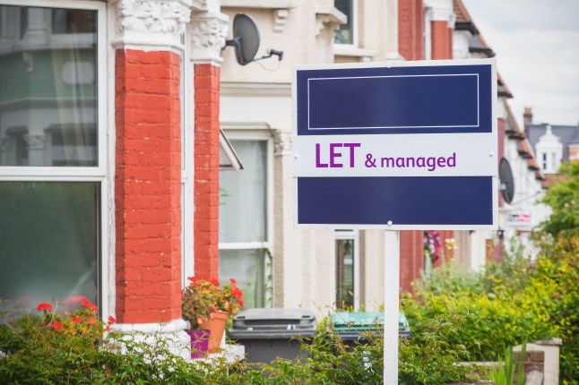 Let and managed sign displayed outside a terraced house in Harringay Ladder area in London.