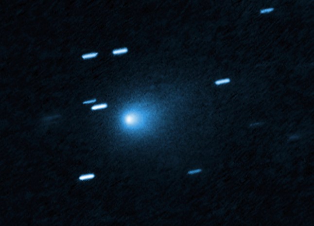 This image provided by NASA/European Space Agency shows an image captured by Hubble of the interstellar comet 3I/ATLAS on July 21, 2025, when the comet was 277 million miles from Earth. (NASA/European Space Agency via AP)