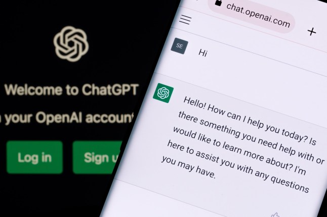 ChatGPT chat bot screen seen on smartphone and laptop display with Chat GPT login screen on the background. A new AI chatbot by OpenAI. Stafford, United Kingdom, December 13, 2022.; Shutterstock ID 2237752713; purchase_order: -; job: -; client: -; other: - 15037501