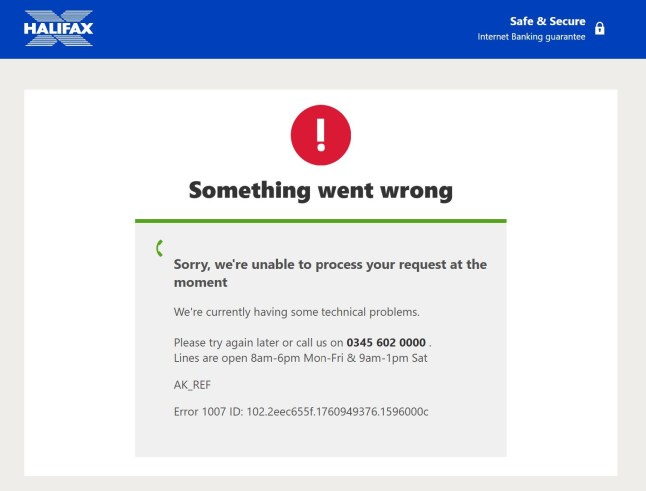 Screengrab of the website for the Halifax bank. Disruption affecting Amazon Web Services (AWS) has led to a spike in reported outages across a wide variety of internet services including for HMRC, Zoom and Snapchat. Issue date: Monday October 20, 2025. PA Photo. Photo credit should read: Halifax/PA Wire NOTE TO EDITORS: This handout photo may only be used for editorial reporting purposes for the contemporaneous illustration of events, things or the people in the image or facts mentioned in the caption. Reuse of the picture may require further permission from the copyright holder.
