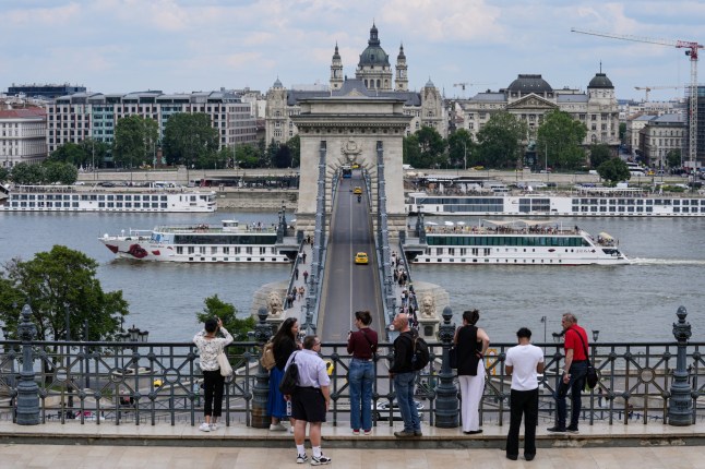 BUDAPEST, HUNGARY - MAY 20: A view of the Danube River and Szechenyi Chain Bridge in Budapest, Hungary on May 20, 2025. (Photo by Cemal Yurttas/Anadolu via Getty Images)