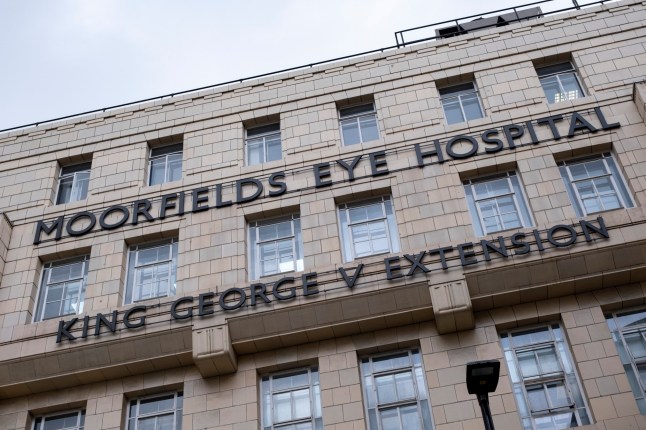 Moorfields Eye Hospital King George V Extension sign on 6th March 2023 in London, United Kingdom. Moorfields Eye Hospital is a specialist NHS eye hospital in Finsbury in the London Borough of Islington in London, England run by Moorfields Eye Hospital NHS Foundation Trust. (photo by Mike Kemp/In Pictures via Getty Images)