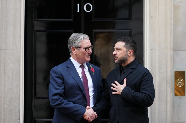 Prime Minister Keir Starmer greets Volodymyr Zelensky outside 10 Downing Street