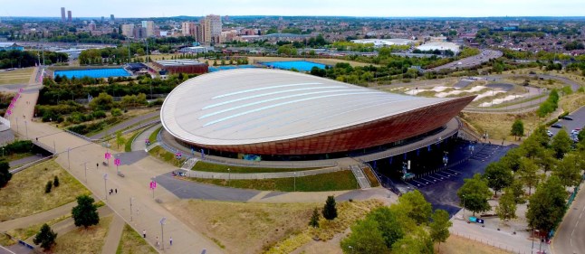 London, United Kingdom ? August 23, 2025: Lee Valley VeloPark cycling arena in Queen Elizabeth Olympic Park.; Shutterstock ID 2669492913; purchase_order: -; job: -; client: -; other: