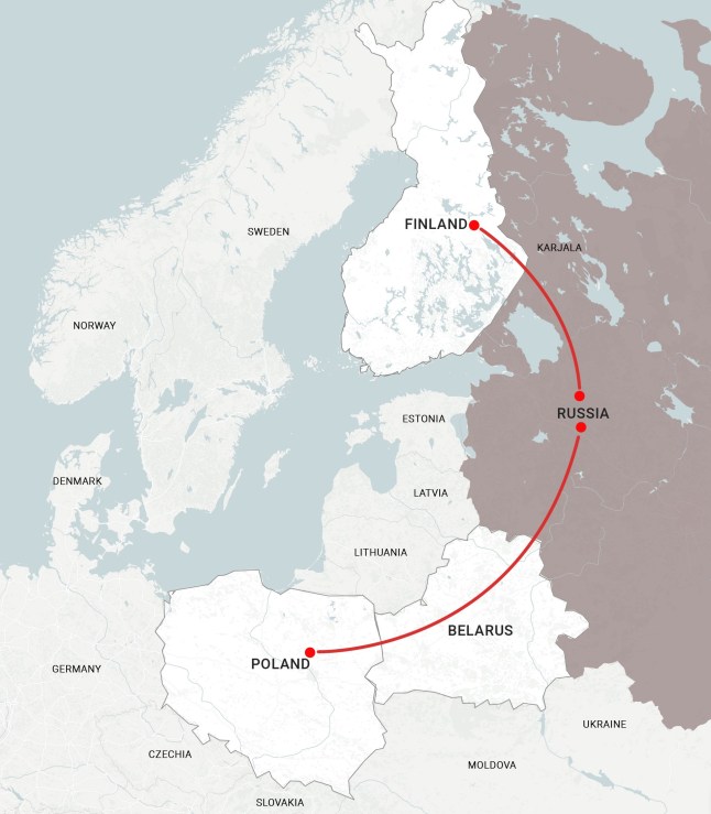 Routes from Russia to Finland and Poland Europe map Picture: Metro