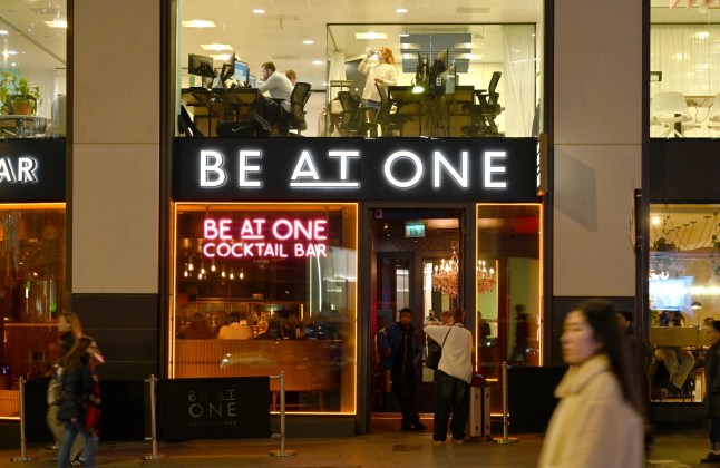 LONDON, ENGLAND - OCTOBER 30: A general view of a Be At One cocktail bar located under an office building in the evening by London Bridge on October 30, 2025 in London, United Kingdom. (Photo by John Keeble/Getty Images)