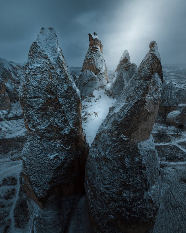 OVERALL WINNER OF DRONE AWARD: The Lone Horseman???(by???Dennis???Schmelz), Cappadocia (Turkey). The Siena Drone Photo Awards 2025 winners have been announced. The event showcases the impressive work of aerial photographers around the world. The organisers said: "Drone Photo Awards 2025 is the award that celebrates aerial photography as a language capable of transforming the world seen from above into images of great impact and suggestion." The international jury chose German photographer Dennis Schmelz as the overall winner in 2025 with The Lone Horseman, made in Cappadocia: a lone rider immortalised on a rocky outcrop during the blue hour, in an image that blends beauty, mystery and unique perspective on an iconic landscape of Turkey. Dennis Schmelz said: "I took this photo in Cappadocia while searching for new angles, which can be quite a challenge in a place where every corner seems to have been photographed already. During a sunset shoot with a horseman, I discovered this perspective with my drone. It creates the illusion that he???s standing on a plateau, when in reality it???s just the angle that makes it look this way. This shot feels truly rare, a fresh view from a spot that???s usually crowded and over-photographed." Photo released 20/11/2025