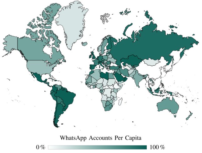 WhatsApp use per Capita (Picture: WhatsApp census/Github)